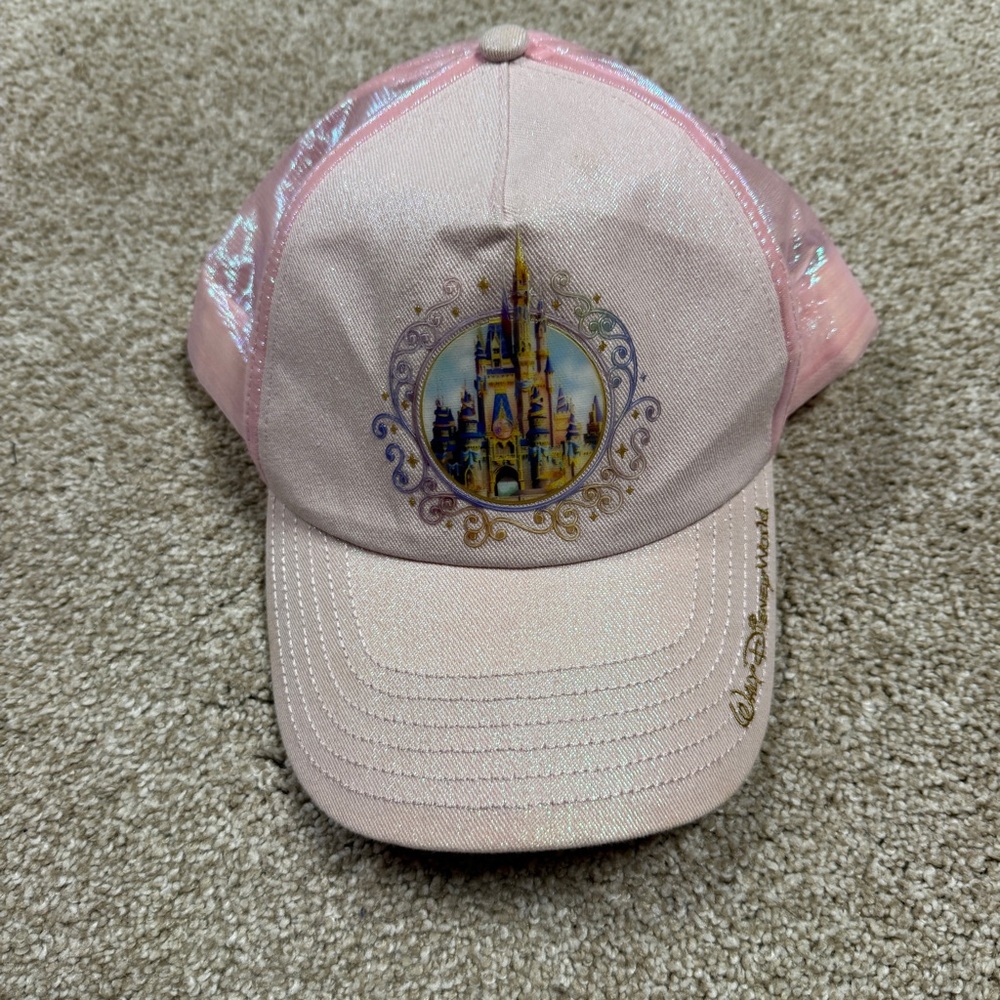 Walt Disney World 50th Anniversary Castle Baseball Cap- pink with sheer back